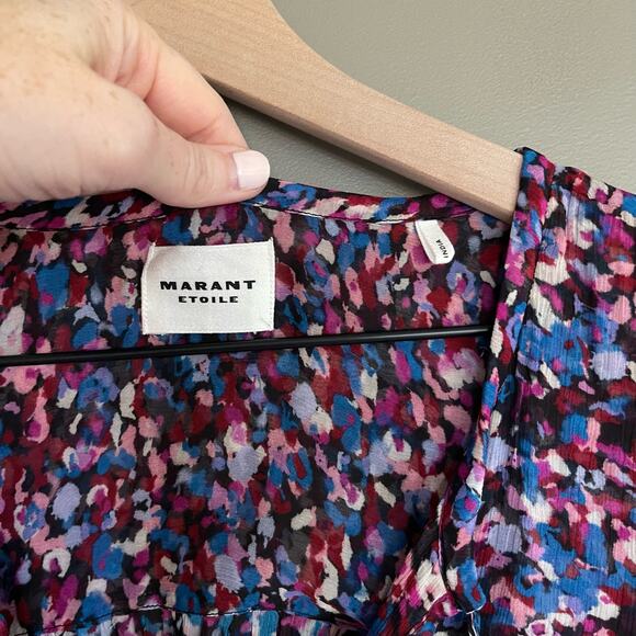 Isabel Marant Daytonea‎ Blouse Pink Purple Blue Abstract Print Size XS Chic Sexy - Picture 8 of 16